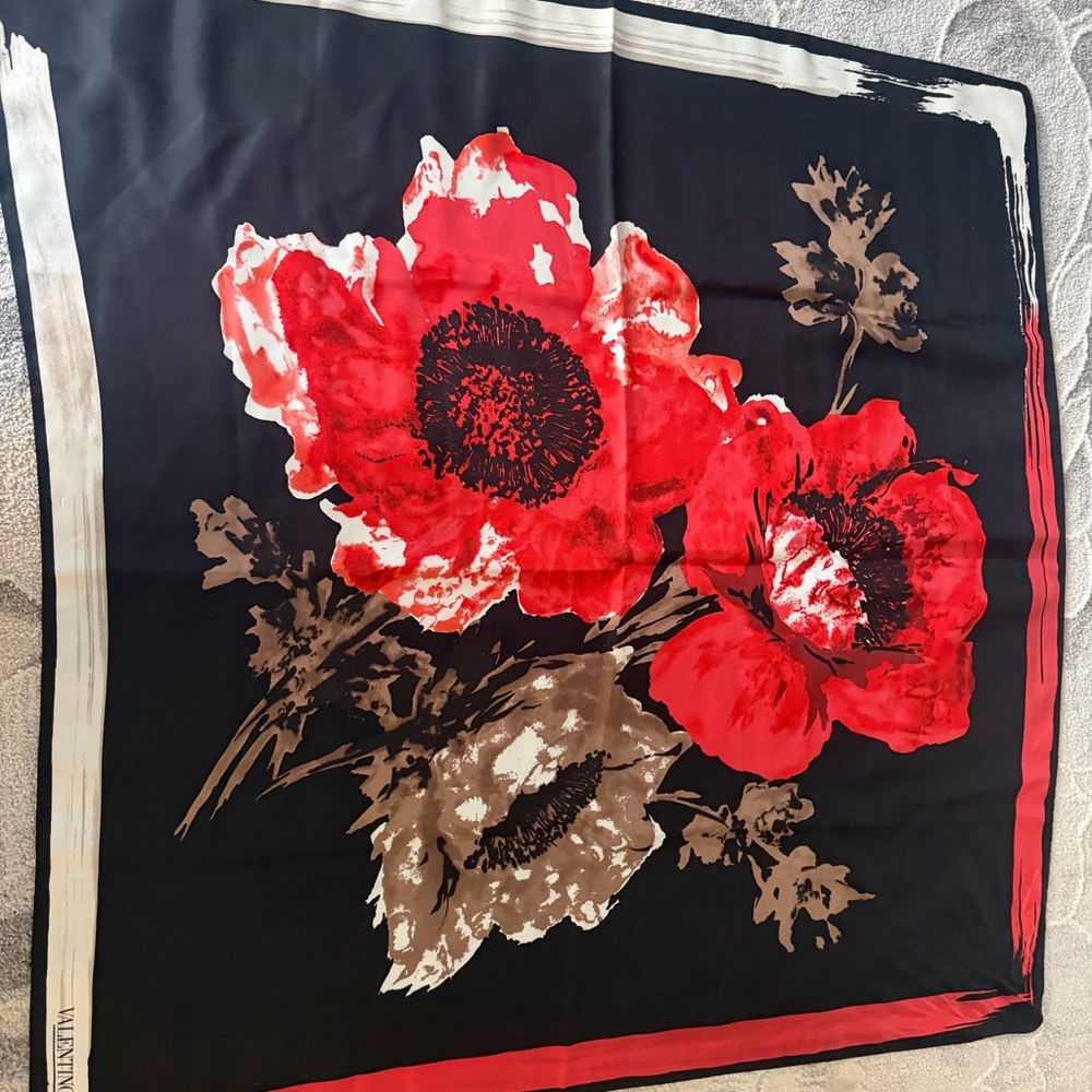 Valentino Red and Black Floral Scarf